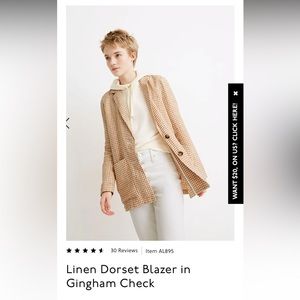 Madewell Linen Dorset Blazer in gingham check, size xxs